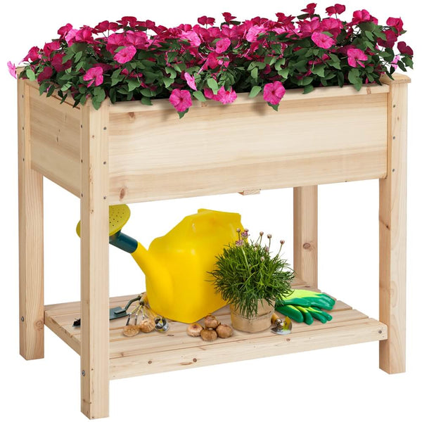 Wooden Raised Flower Garden Bed Kit with Shelf-Costoffs