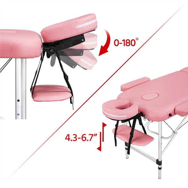 Portable Lightweight Height Adjustable Pink Salon Spa Massage Table Bed-Costoffs
