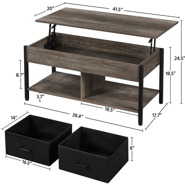 Costoffs Lift Top Coffee Table with Fabric Storage Baskets