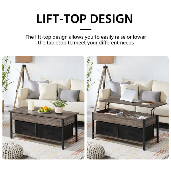 Costoffs Lift Top Coffee Table with Fabric Storage Baskets