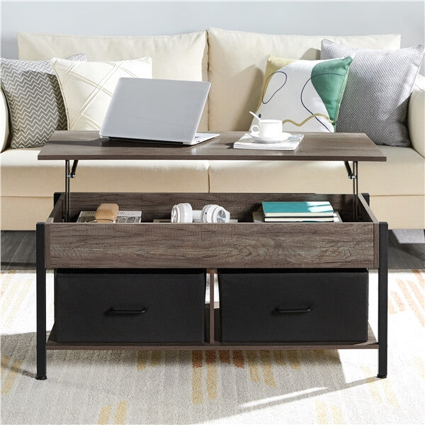 Costoffs Lift Top Coffee Table with Fabric Storage Baskets