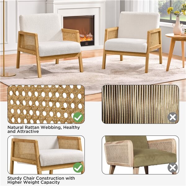 Costoffs  Fabric Upholstered Accent Chair with Rattan Sides
