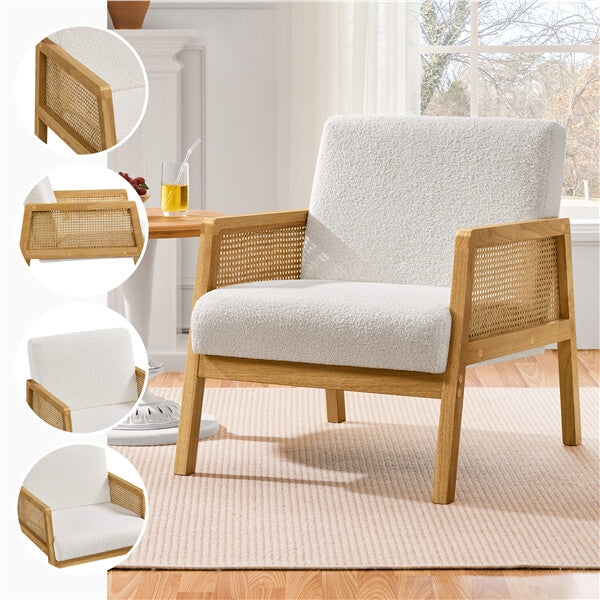 Costoffs  Fabric Upholstered Accent Chair with Rattan Sides