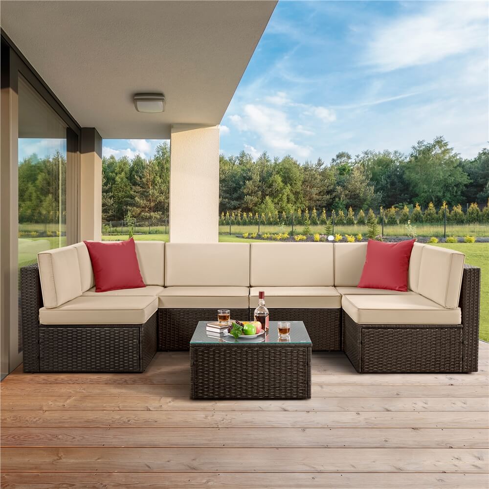 7 Pieces Rattan Patio Furniture Set-Costoffs