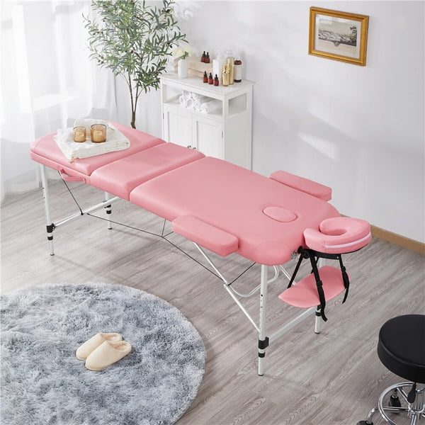 Portable Lightweight Height Adjustable Pink Salon Spa Massage Table Bed-Costoffs