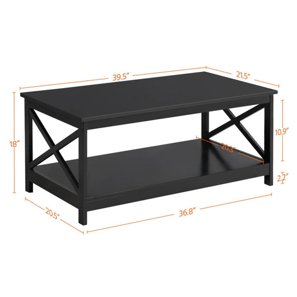 Wood 2-Tier Black Coffee Table with Storage Shelf-Costoffs