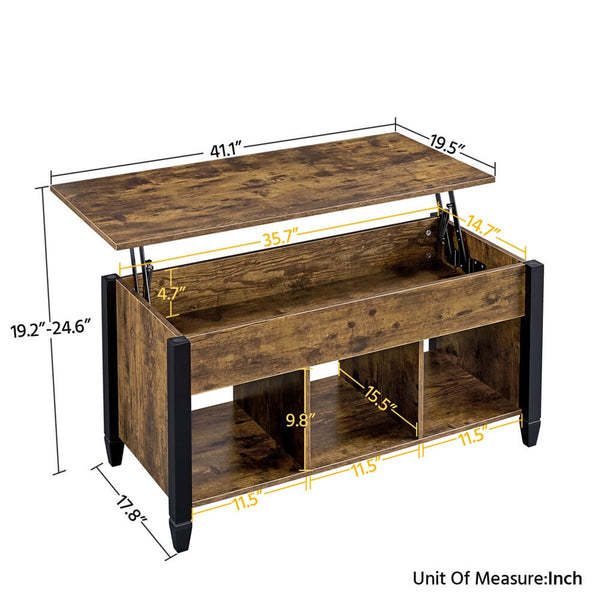 Rustic Lift Top Coffee Table with Hidden Compartment&Shelf-Costoffs