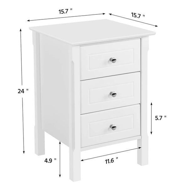 Wood Nightstand 3 Drawers Bedside Table Cabinet-Costoffs