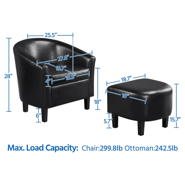 PVC Leather Barrel Chair and Ottoman Set-Costoffs
