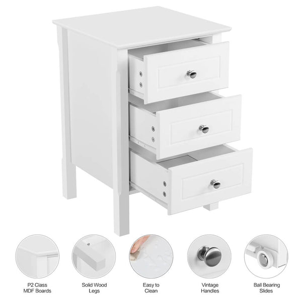 Wood Nightstand 3 Drawers Bedside Table Cabinet-Costoffs