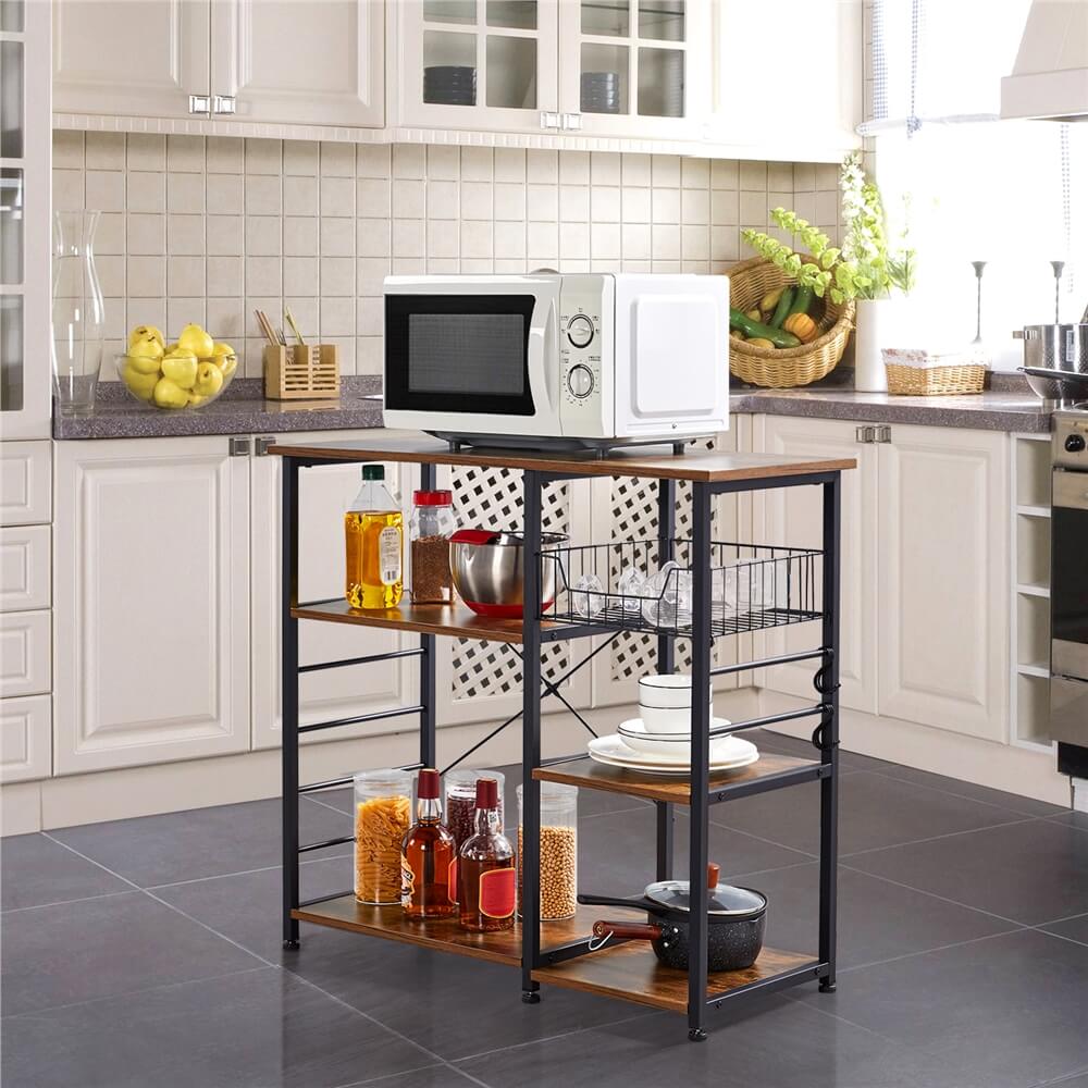 Costoffs Multifunctional Kitchen Rack with Basket 6 Hooks