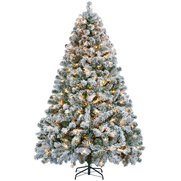 6/7.5Ft Pre-lit Flocked Artificial Christmas Tree