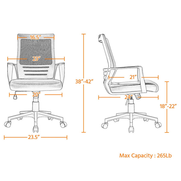 Mesh Office Chair with PU Leather Seat-Costoffs